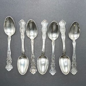 Antique WALLACE A1 Silverplate State Spoons - lot of 7 MA PA NJ CT NY ME CO